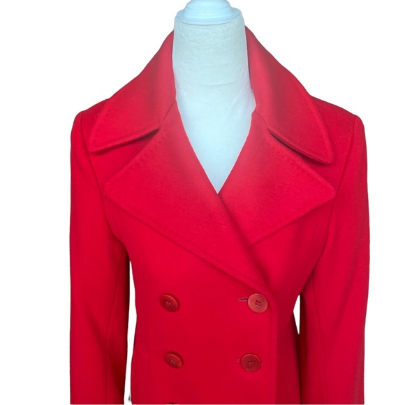 Fleurette Loro Piana Red Wool Double Breasted Pea Coat Womens Size 6 - Picture 6 of 14